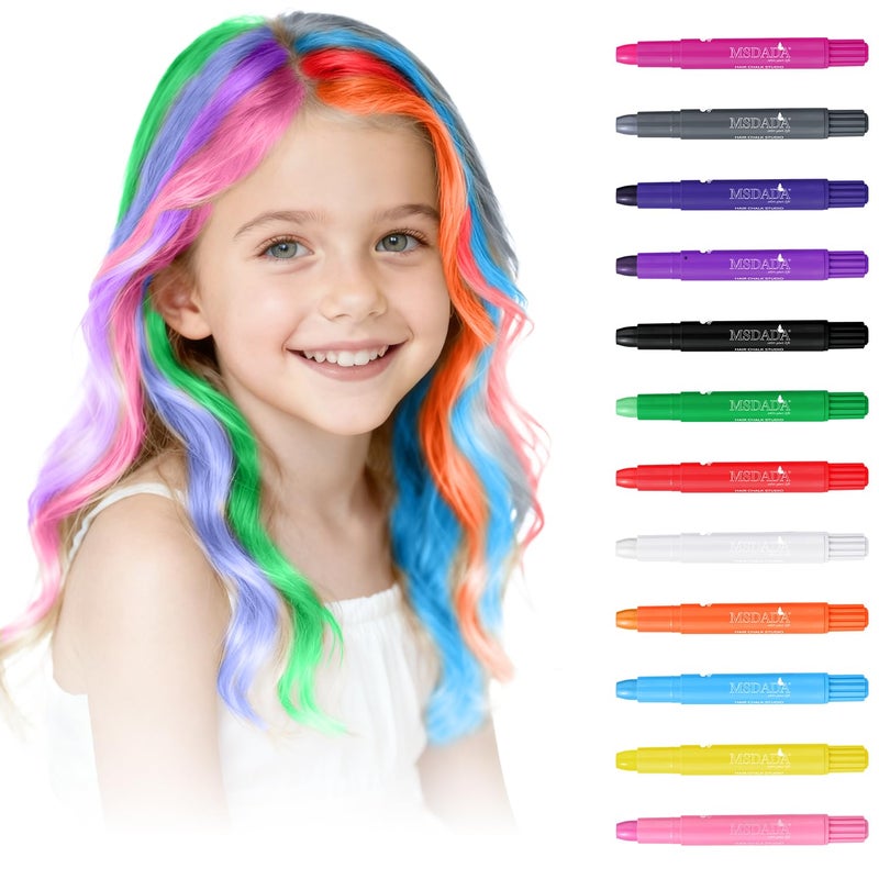 MSDADA 12 Color Hair Chalk for Girls - Birthday Christmas Gifts for Girl - Hair Stuff Accessories Washable Temporary Hair Color Dye Paint for Teen Girl - Image 1